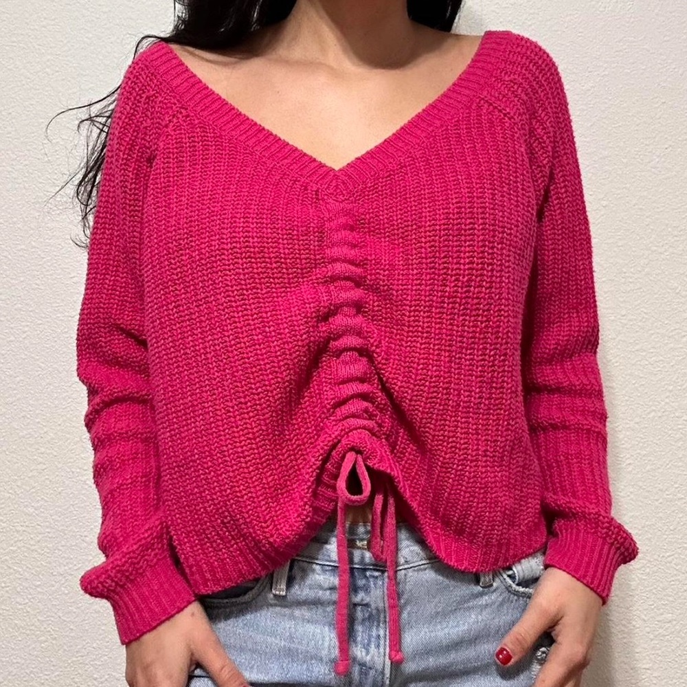 Cozy Casual Fuchsia V-Neck Sweater